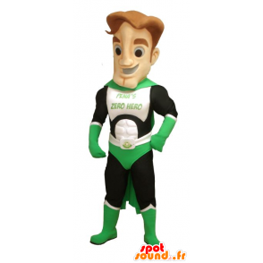 Verde mascote super-herói, branco e preto - MASFR20616 - super-herói mascote