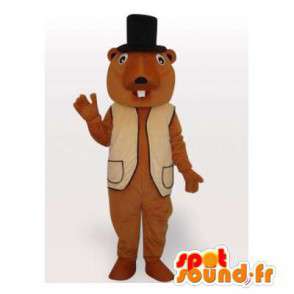 Mascotte de marmotte marron avec un chapeau haut de forme - MASFR006420 - Animaux de la forêt