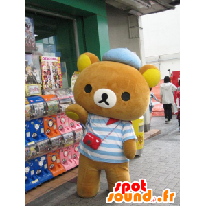 Mascot lille brun bjørn klædt i en stribet sweater - Spotsound