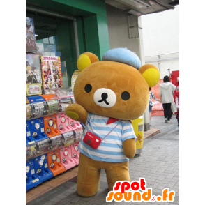 Mascot pequeno urso marrom vestido com um marinheiro - MASFR20623 - mascote do urso