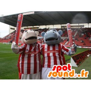 2 hippo mascottes, één blauw, de andere roze - MASFR20626 - Hippo Mascottes