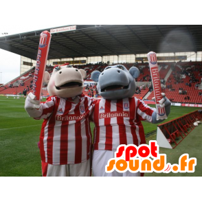 2 hippo mascottes, één blauw, de andere roze - MASFR20626 - Hippo Mascottes