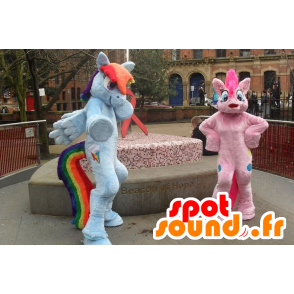 2 mascotes pônei, unicórnios coloridos - MASFR20633 - mascotes cavalo