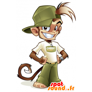 Hnědá opice maskot v zelené a bílé oblečení - MASFR20642 - Monkey Maskoti