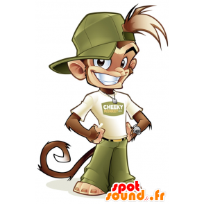 Bruine aap mascotte in groen en wit outfit - MASFR20642 - Monkey Mascottes