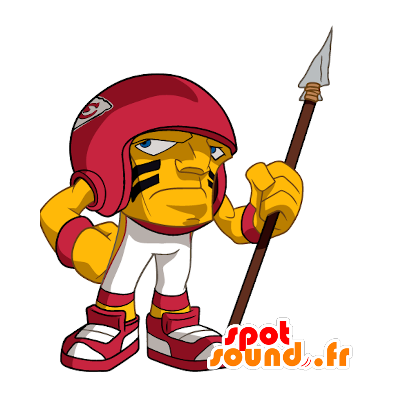 Stor fotballspiller maskot hode, gult og rødt - MASFR20643 - sport maskot Stor fotballspiller maskot hode, gult og rødt - MASFR20643 - sport maskot