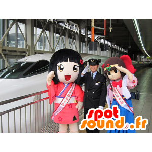 2 maskotter af japanske piger, manga - Spotsound maskot kostume