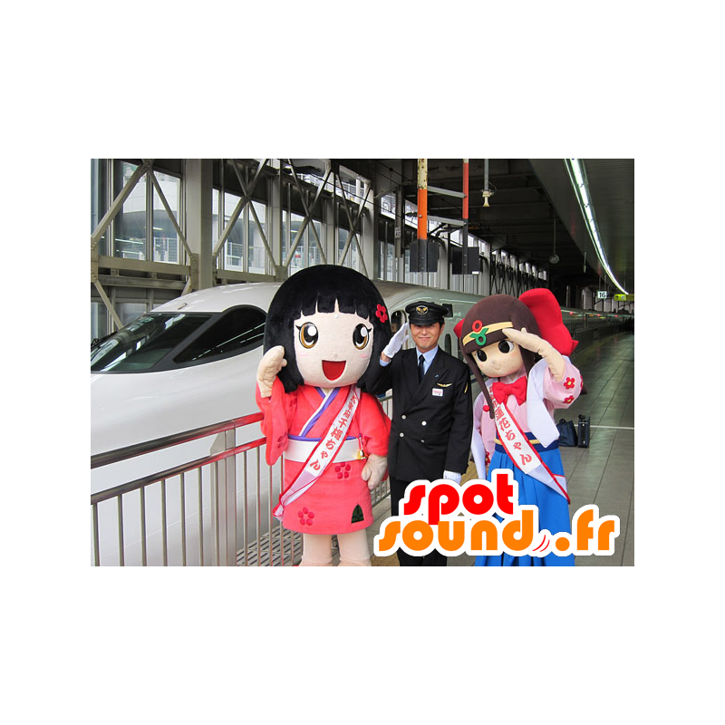 2 mascottes de filles japonaises, de manga - MASFR20644 - Mascottes Enfant