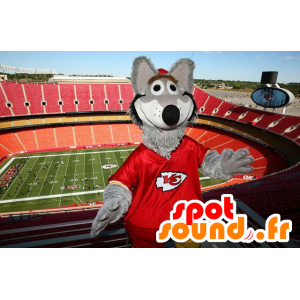 Grauer Wolf-Maskottchen in rot gekleidet - MASFR20649 - Maskottchen-Wolf