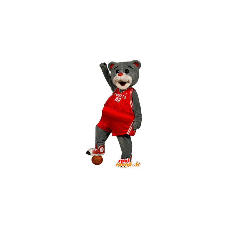 Mascot grizzly bear, dressed in red sports - MASFR20653 - Bear mascot