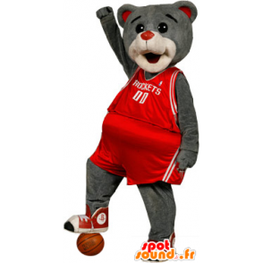 Mascot grizzly bear, dressed in red sports - MASFR20653 - Bear mascot