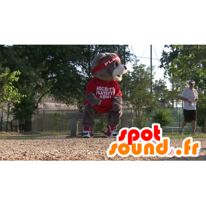 Grizzlies mascotte, gekleed in het rood sport - MASFR20653 - Bear Mascot