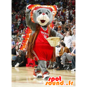 Mascot grizzly bear, dressed in red sports - MASFR20653 - Bear mascot