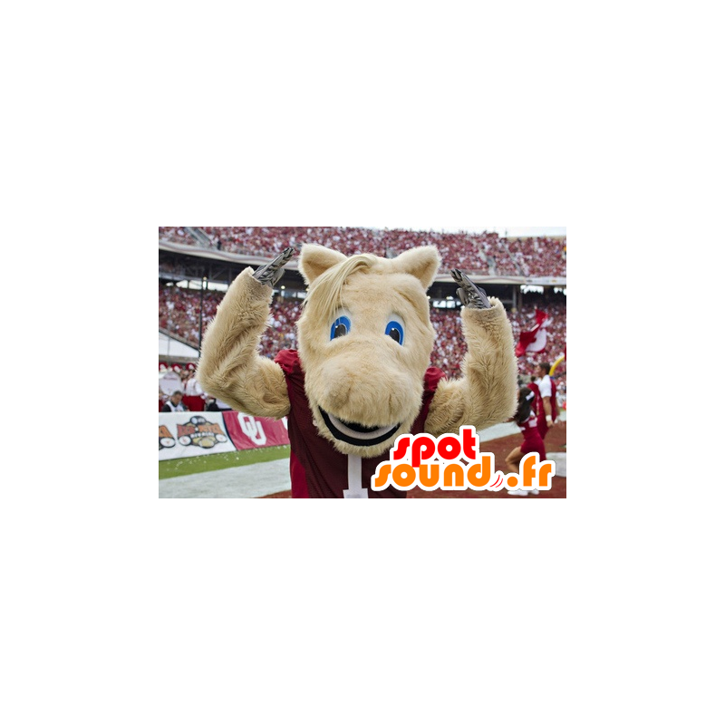 Weißes Pferd Maskottchen Sahne, alle haarigen - MASFR20654 - Maskottchen-Pferd Weißes Pferd Maskottchen Sahne, alle haarigen - MASFR20654 - Maskottchen-Pferd