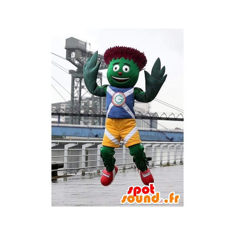 Mascot green and red artichoke blue outfit and yellow - MASFR20655 - Mascot of vegetables