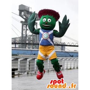 Mascote alcachofras verde e vermelho roupa azul e amarelo - MASFR20655 - Mascot vegetal