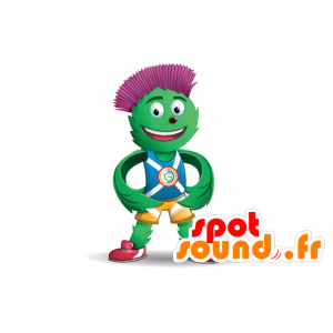 Grøn og rød artiskok maskot i blå og gul tøj - Spotsound maskot