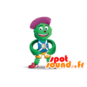 Grøn og rød artiskok maskot i blå og gul tøj - Spotsound maskot