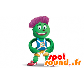 Mascot green and red artichoke blue outfit and yellow - MASFR20655 - Mascot of vegetables