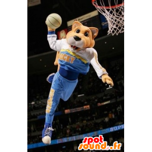 Tiger mascot, orange cat, in sportswear - MASFR20656 - Tiger mascots