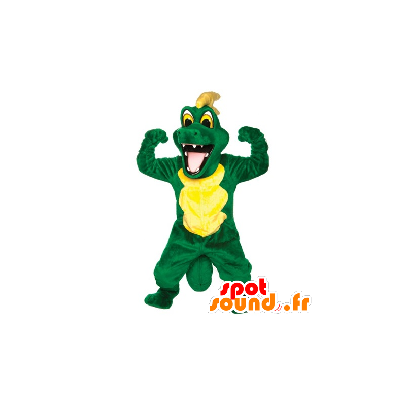 Grön och gul krokodilmaskot - Spotsound maskot