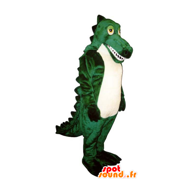 Grøn og hvid krokodille maskot - Spotsound maskot kostume