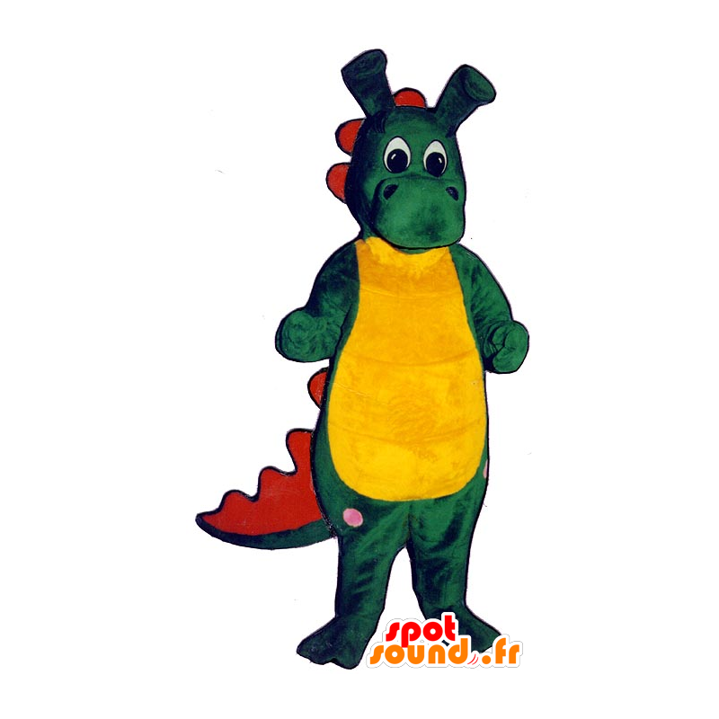 Groene krokodil mascotte, rood en geel - MASFR20662 - Mascot krokodillen