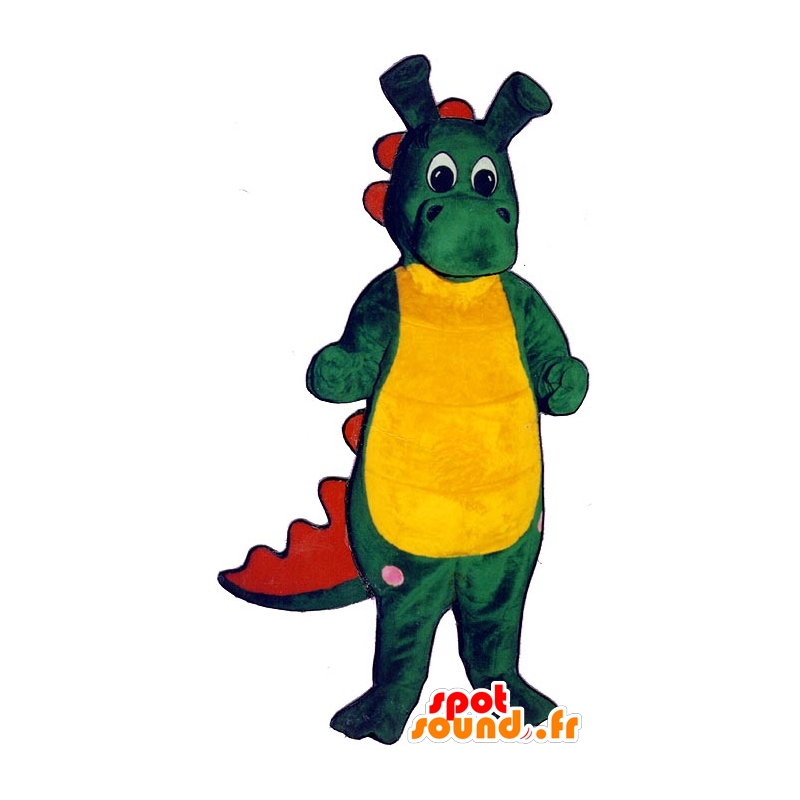 Grøn, rød og gul krokodille maskot - Spotsound maskot kostume