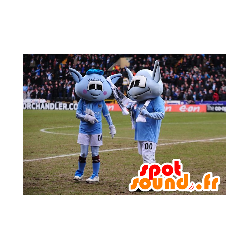 2 blue alien mascots - MASFR20673 - Monsters mascots