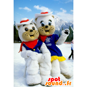 2 polar bear mascots dressed in cowboy - MASFR20678 - Bear mascot