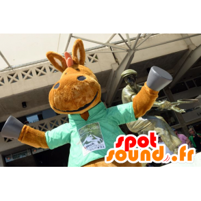 Brun hestemaskot i grønt tøj - Spotsound maskot kostume