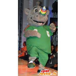 Mascot rinoceronte cinza, sorrindo - MASFR20683 - Os animais da selva