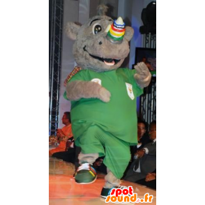 Mascot rinoceronte cinza, sorrindo - MASFR20683 - Os animais da selva