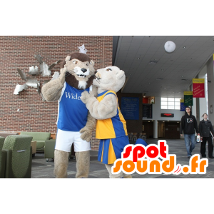 2 mascotes leão e lionne - Mascotes leões - MASFR20690 - SpotSound.fr