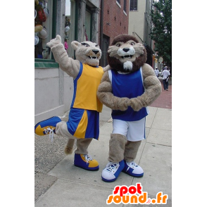 2 mascotes leão e lionne - MASFR20690 - Mascotes leão