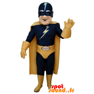 Mascote super-herói no equipamento azul e amarelo - MASFR20691 - super-herói mascote