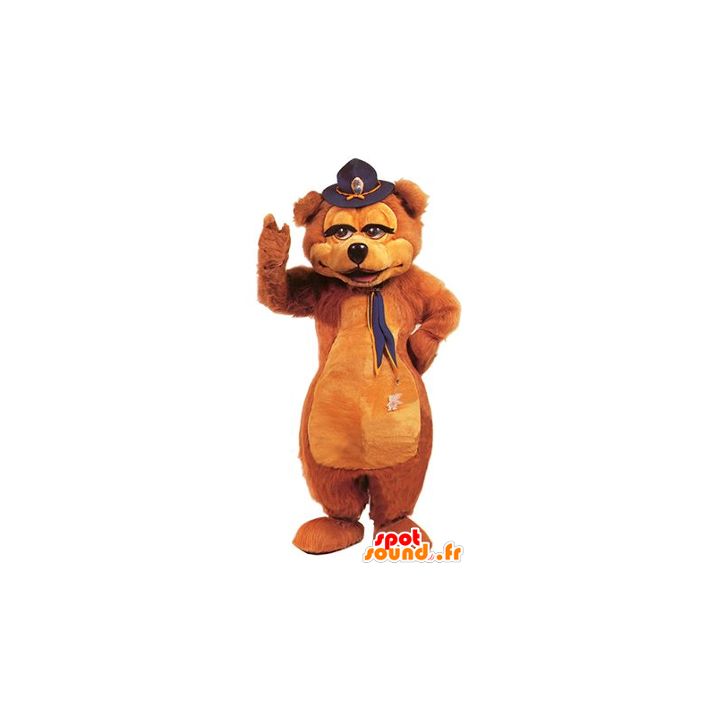 Av brunbjørn maskot med lue - MASFR20697 - bjørn Mascot Av brunbjørn maskot med lue - MASFR20697 - bjørn Mascot
