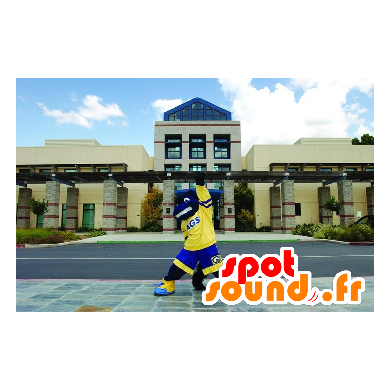Blue and yellow horse mascot - MASFR20710 - Mascots horse Blue and yellow horse mascot - MASFR20710 - Mascots horse