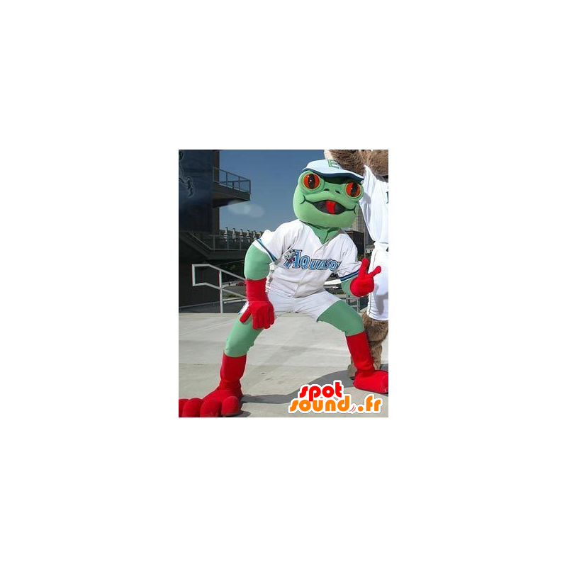 Frog mascot, green and red - MASFR20712 - Mascots frog