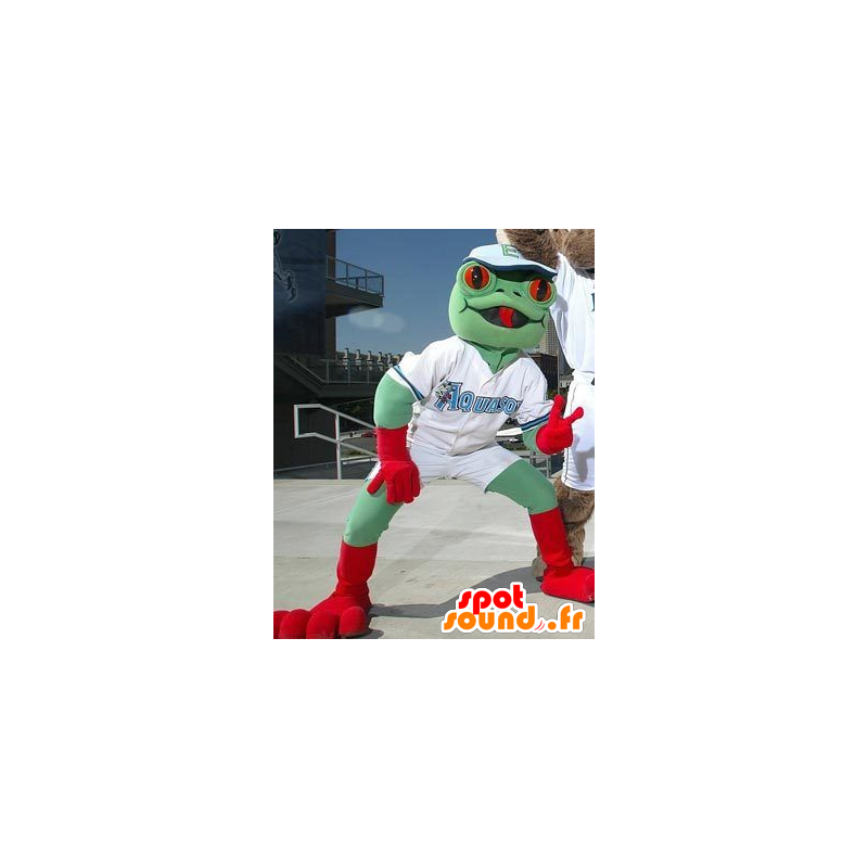 Frosk maskot, grønn og rød - MASFR20712 - Frog Mascot