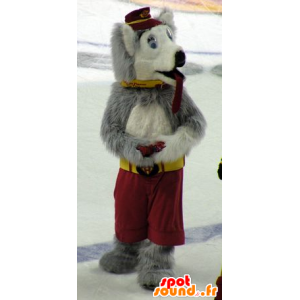 Hundemaskot, ulv, grå og hvid - Spotsound maskot kostume