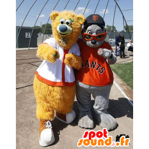 2 mascots: bear beige and gray sea lion - MASFR20714 - Bear mascot