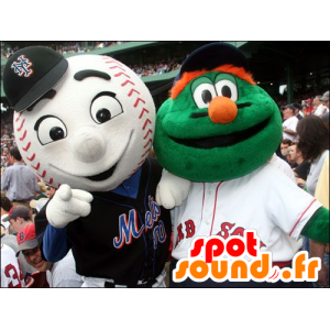 2 maskotter: et grønt monster og et baseball - Spotsound maskot