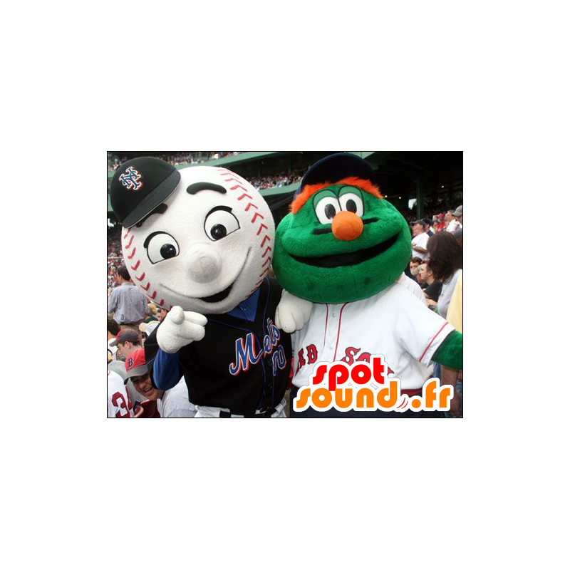 2 huisdieren: een groene monster en een baseball - MASFR20723 - mascottes monsters