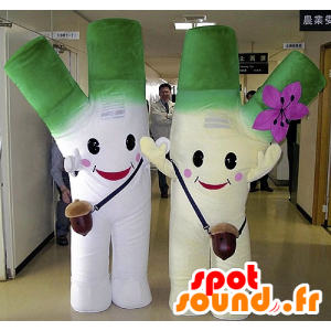 2 mascots giant leeks, green and white - MASFR20730 - Mascot of vegetables