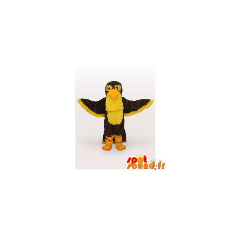 茶色と黄色のワシのマスコット。鳥のコスチューム-MASFR006427-鳥のマスコット