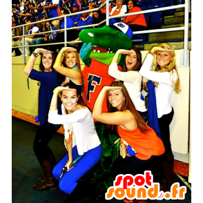 Groene krokodil mascotte gekleed in het rood - MASFR20734 - Mascot krokodillen
