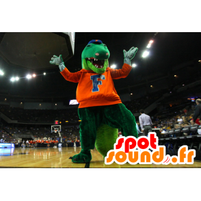Zielony krokodyl maskotka ubrana na czerwono - MASFR20734 - krokodyle Mascot