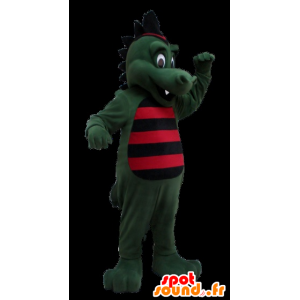 Dinozaur maskotka, zielony krokodyl paski czarny i czerwony - MASFR20739 - krokodyle Mascot