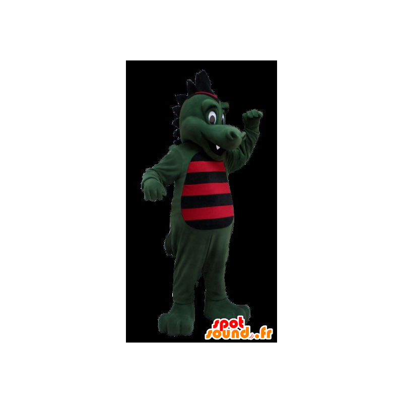 Dinozaur maskotka, zielony krokodyl paski czarny i czerwony - MASFR20739 - krokodyle Mascot Dinozaur maskotka, zielony krokodyl paski czarny i czerwony - MASFR20739 - krokodyle Mascot